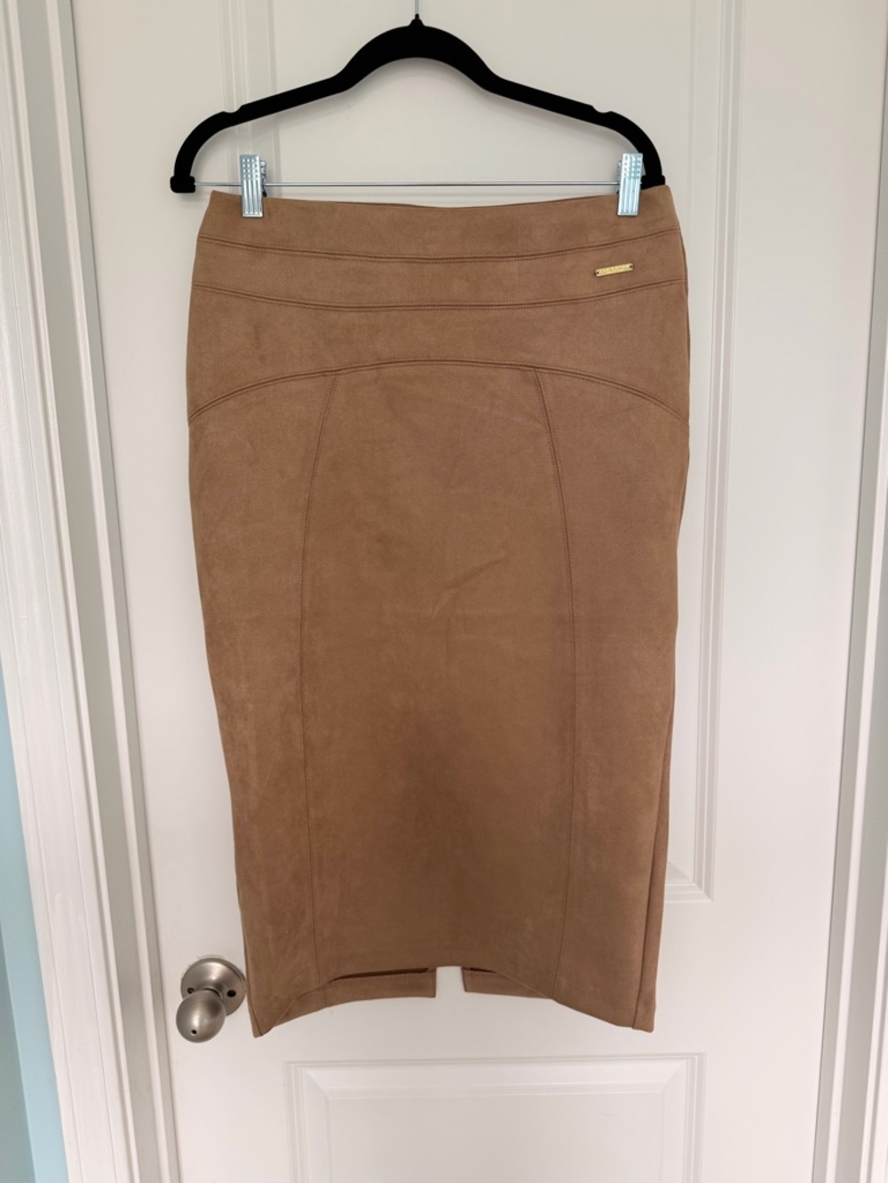 Marc New York Andrew Marc Faux Suede Pencil Skirt Taupe Full Control Waist S